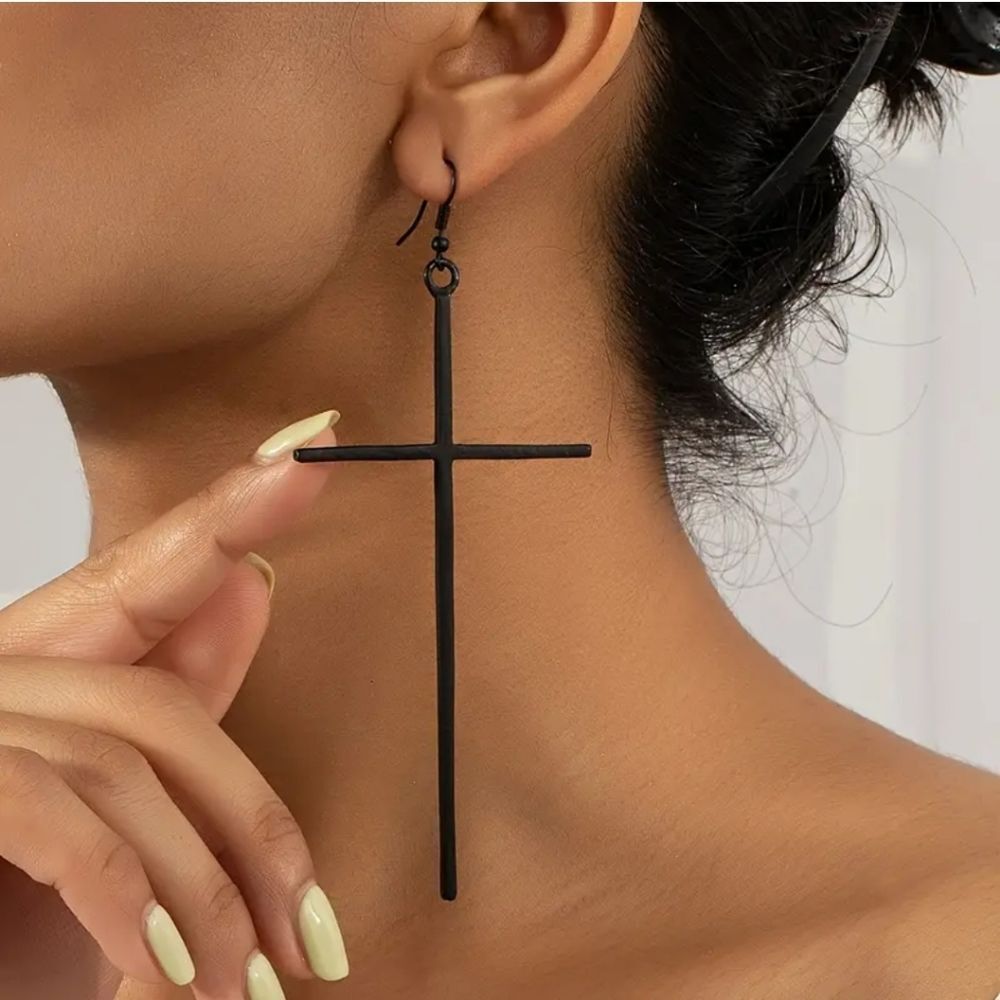 Long Black cross earrings crucifix spiritual jewelry